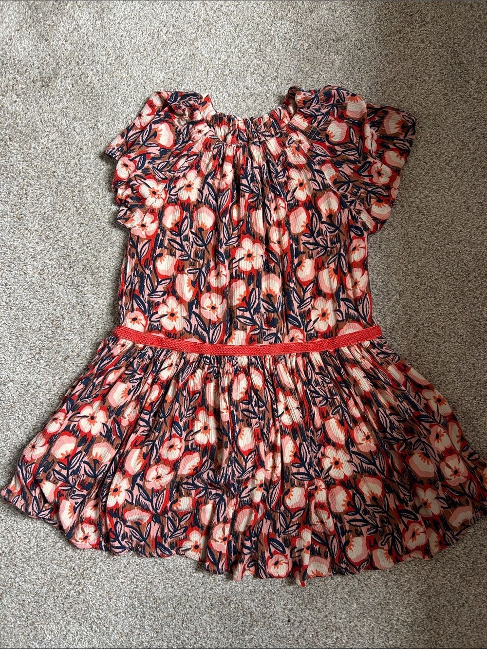 Gymboree Coral Pink Navy Floral Ruffle Dress